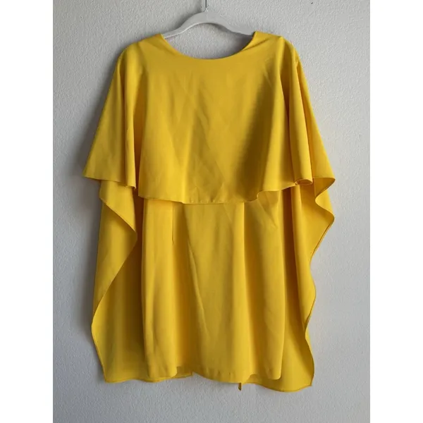 ZARA Women's Open Back Yellow Ruffle Cape‎ Mini Dress Size Small Modest - Image 4