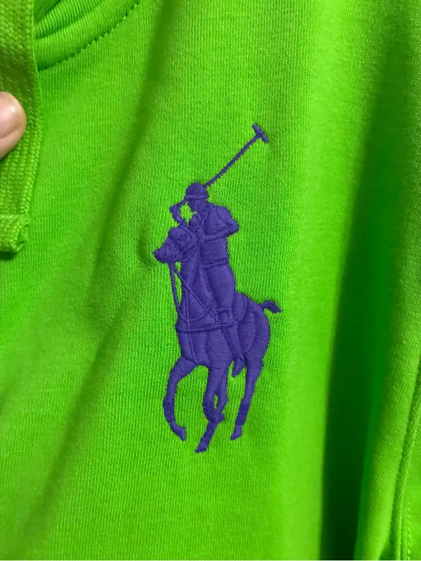 Ralph Lauren Bright Green Zip-Up Hoodie with Purple Polo size L - Image 2