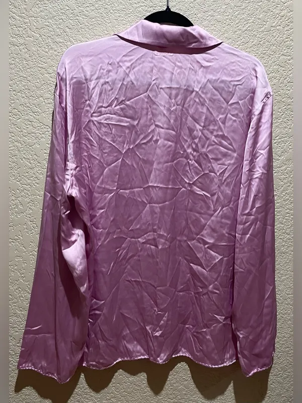 SKIMS Woven Shine Long Sleeve Sleep Set Pajamas Pink Rose Size M NWT - Image 12