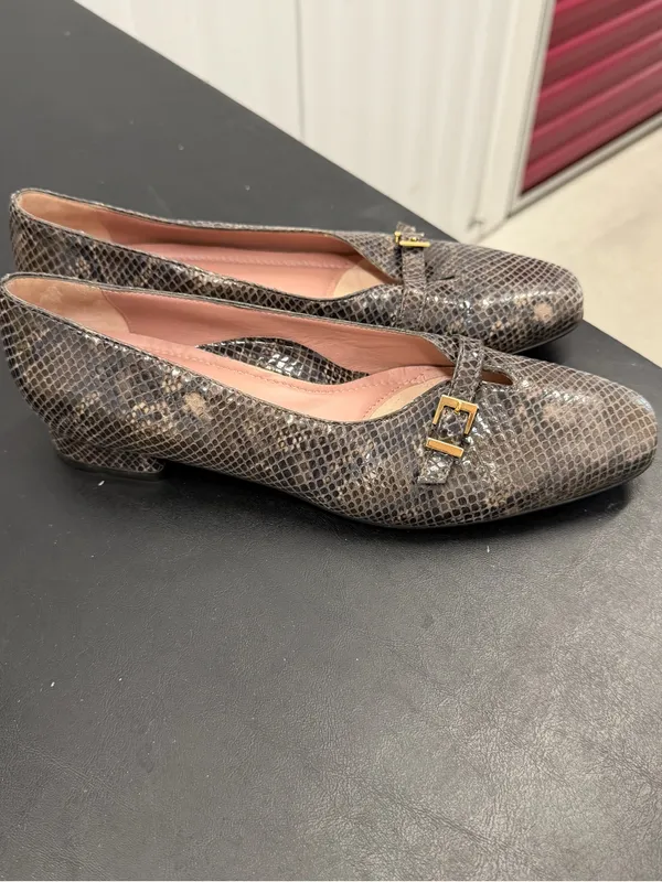 BeautiFeel Brown Snakeskin Ballet Flats with Gold Buckle Detail - Image 6