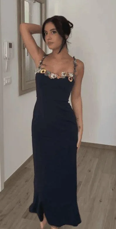 Azazie JALISE NAVY AND MULTI FLORAL NECKLINE MAXI DRESS - Image 6