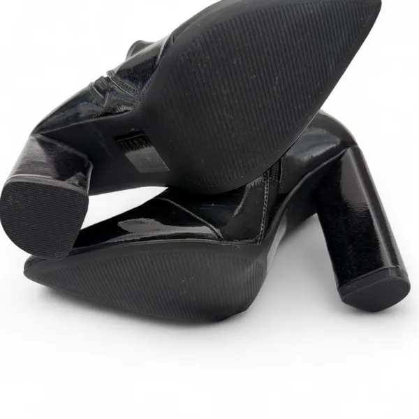 Qupid Glossy Black Ankle Booties - Image 2