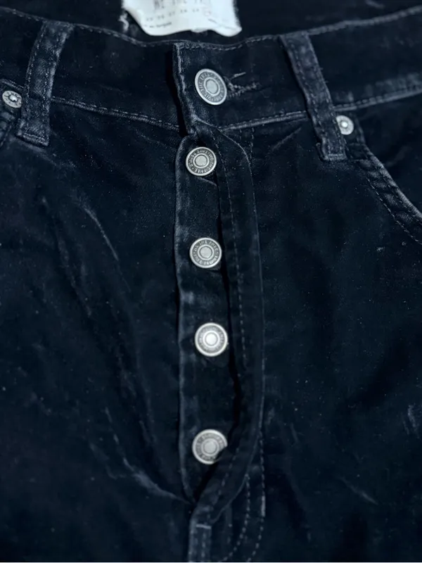 We The Free Free People Black Velvet Pants Button Fly‎ High Rise Size 30 - Image 4