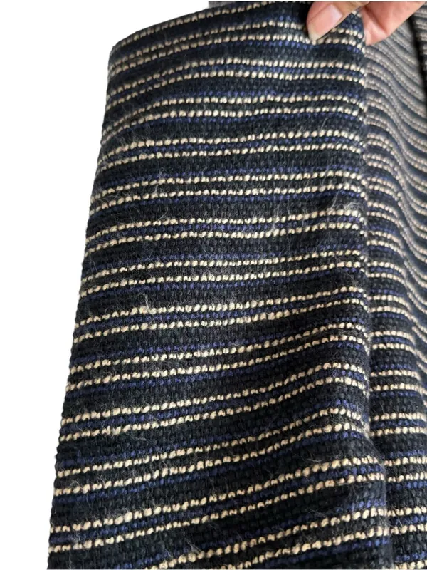 Ann Taylor Tweed Longline Blazer Coat Navy Golden Brown Stripe Size 8 - Image 8