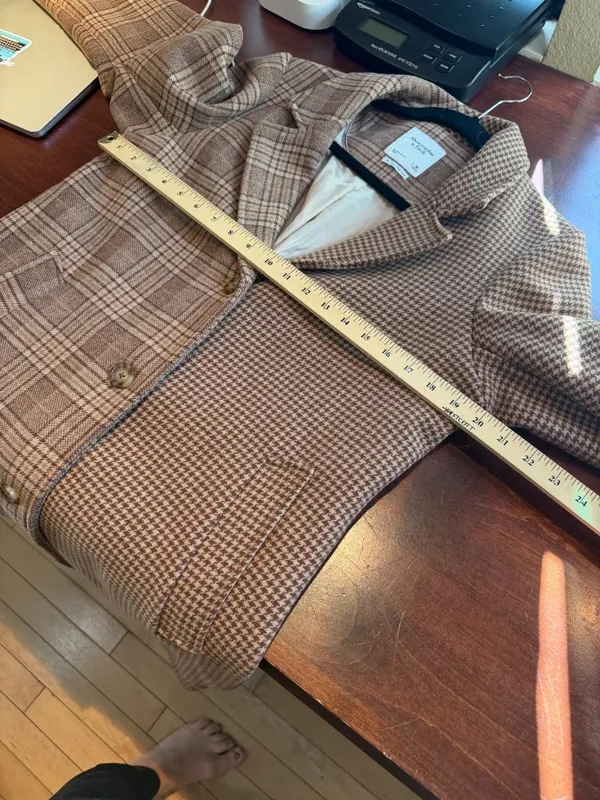 Abercrombie & Fitch The A&F Dad Coat Mixed Plaid Jacket Camel Tan Size Medium - Image 11