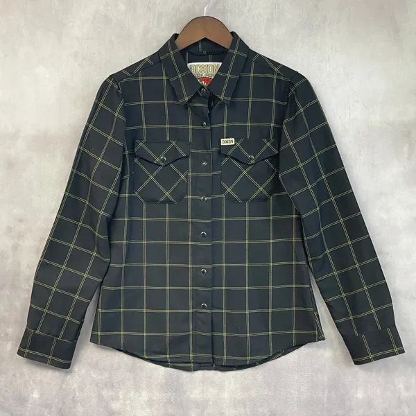Dixxon Women Flannel Stay Gold Shirt Size M Plaid D Tech Snap Biker Moto‎ Goth - Image 13