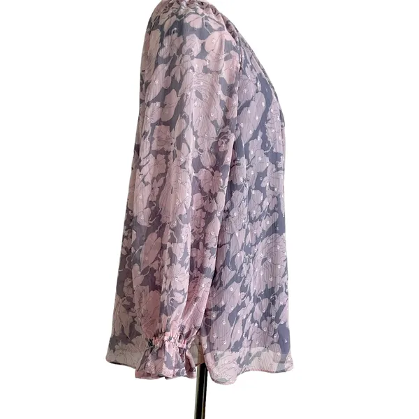 LoveStitch Pink and Grey Floral Sheer Blouse L - Image 6
