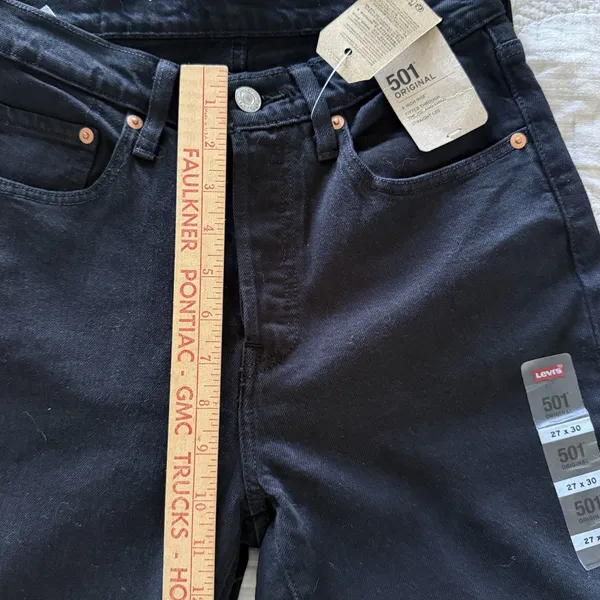 Levis 501 Black High Rise Straight Leg Jeans Retro Y2K Grunge Denim Pants 27/30 - Image 7