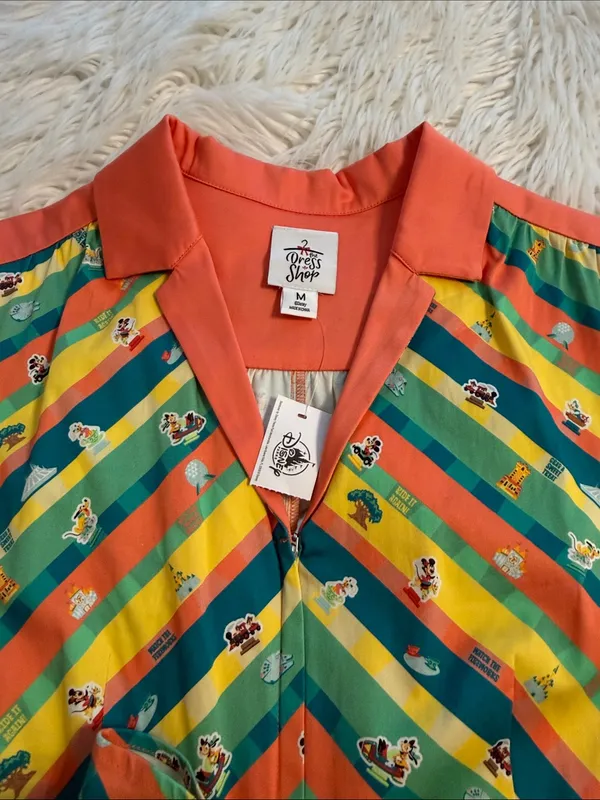 Disney Coral, Teal & Yellow Striped Fit-and-Flare Dress size M length 42” B32” - Image 12