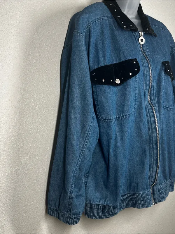 Vintage Mureli Womens Large Cotton Full Zip Studded Long Sleeve Jacket - Image 2