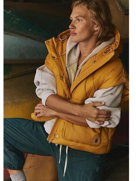 FP Free People Movement Hooded Parker Poncho Primaloft Vest Insulation Mustard - Image 2