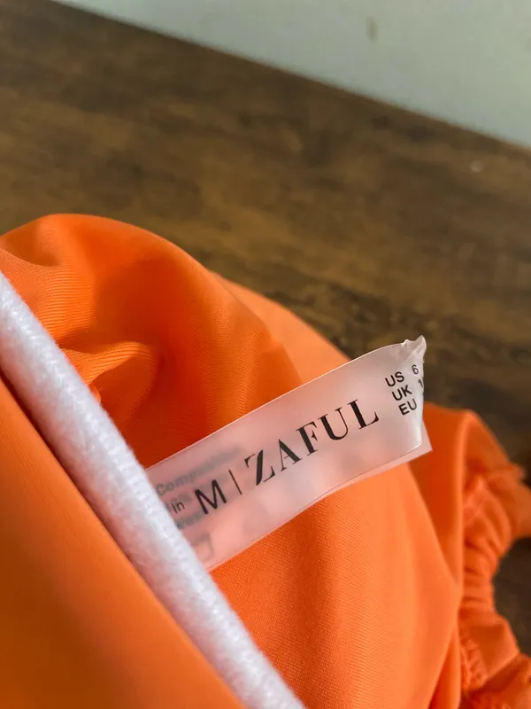 Zaful Bright Orange Bandeau Bikini with Ring Accent - Image 3