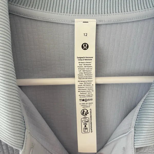 Lululemon Textured Long-Sleeve Polo Shirt Starch Blue White Athleisure Preppy - Image 5