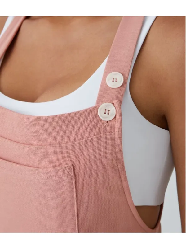 Halara Pockets Waffle Casual Short Overalls Size S (oversized) Muted Pink - Image 3