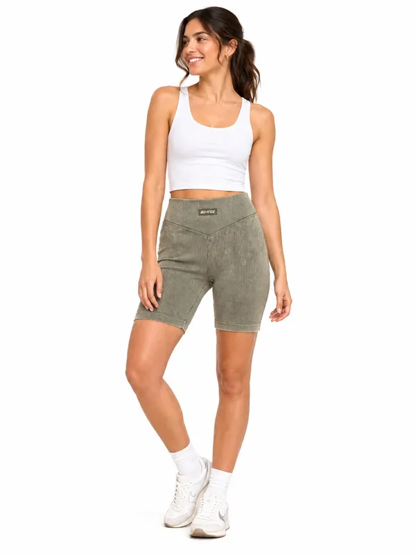 NWT Bo+Tee Seamless Ribbed Biker Shorts - Khaki - Size Small - Image 3