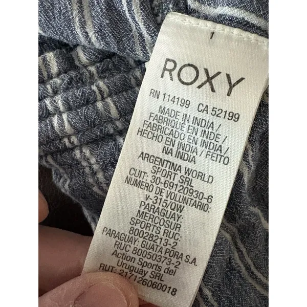 Roxy Shorts Women Large Blue White Striped Tassel Smocked Waist Beachy Woven - Image 5