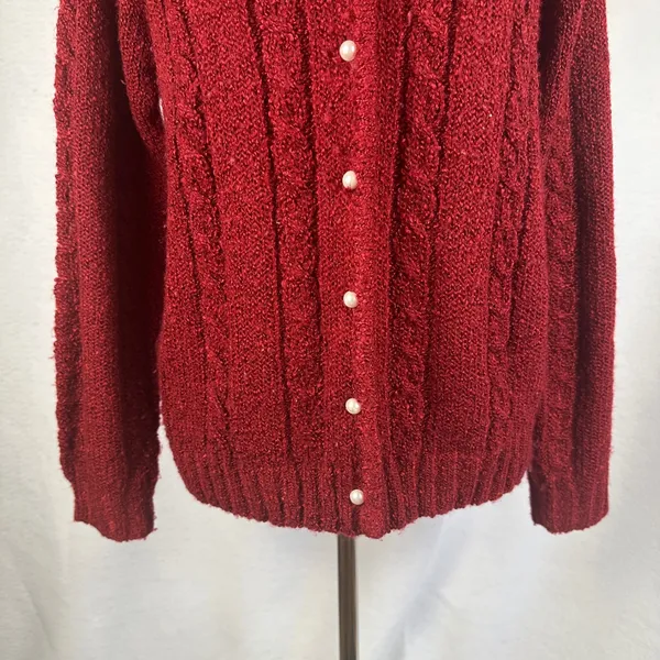 Jennifer Moore Red Knit Cardigan Sweater Pearl Button Front Womens‎ Medium - Image 3