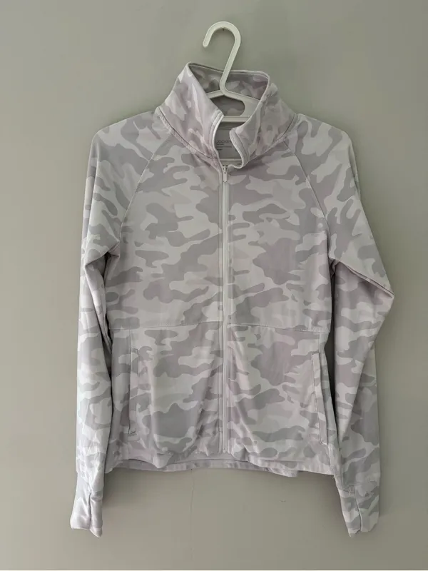 Jockey Gray Camo Full Zip Athletic Jacket Thumbholes Size S - Image 3