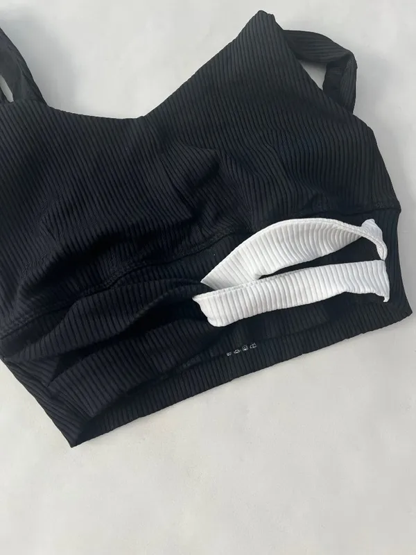 CARBON38 Twisted Ribbed Longline Sports Bra Black White Small $78 - Image 5