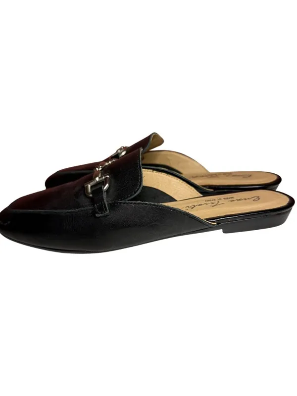 Black Leather Slip On Mule by Enzo Tesoti Classic Flat Loafer Size 39 - Image 4