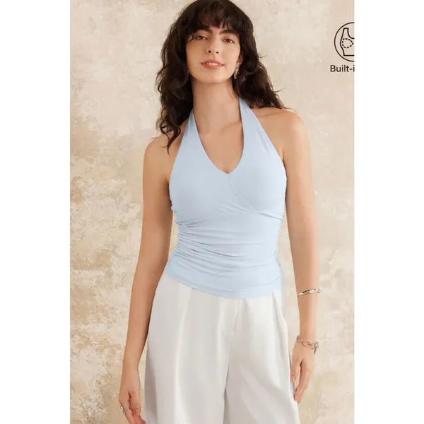 OGL Smoky Light Blue Halter Neck Banded Hem Bra Tank Top Womens Size S New - Image 2