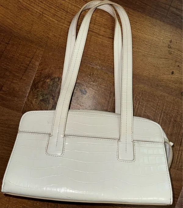 Liz Claiborne Crazy Horse White Handbag Faux Crocodile Shoulder Bag Purse - Image 4