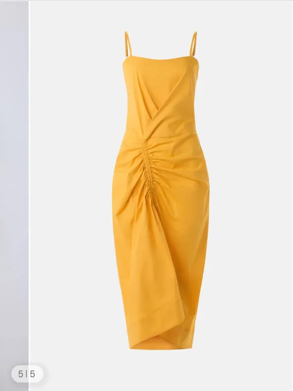 Callas- Angie Dress Yellow Ruched Midi Dress with Spaghetti Straps Size 40 US 4 - Image 5