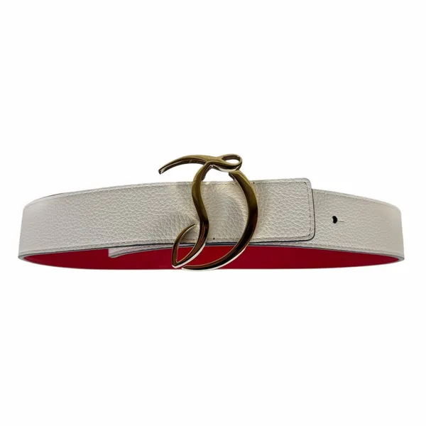 Christian Louboutin CL Logo Calf Leather Belt Leche White Size 90/36 - Image 4