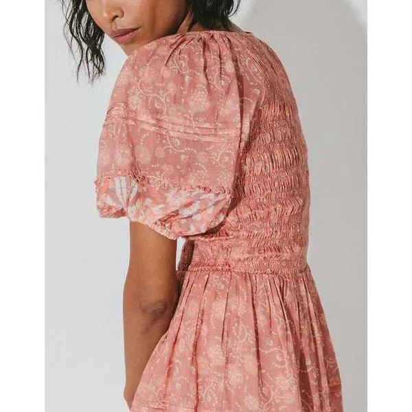 NEW Cleobella Mina Mini Dress Camala Floral Large Pink Smocked Organic Cotton‎ - Image 13