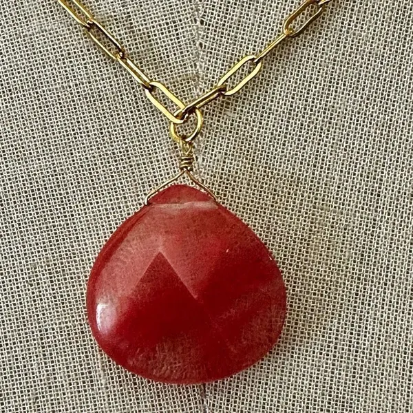 Faceted Dyed Quartz Pendant Necklace on Gold-Tone Paperclip Chain - Image 2