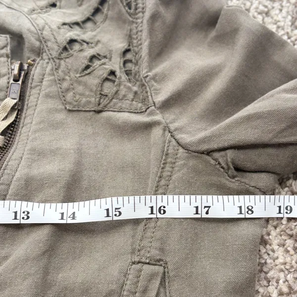 Free People Moto Jacket Women 4 Brown Olive Eyelet Embroidered Linen Cotton - Image 11