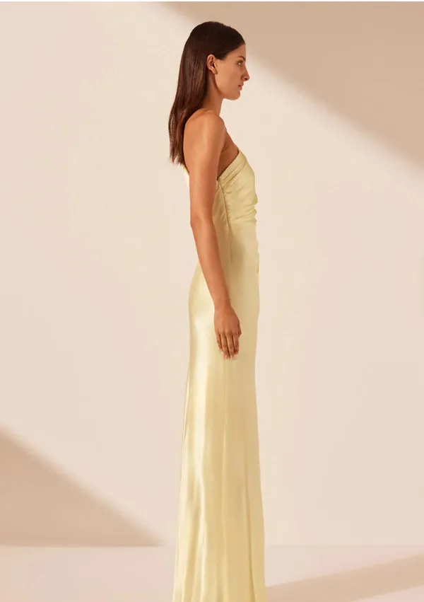 Shona Joy La Lune Asymmetrical Gathered Maxi Dress - Lemon - Image 4
