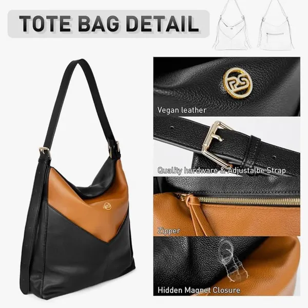 Black and brown vegan leather bucket bag petite Simone - Image 3
