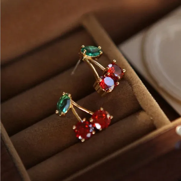 Cherry Gemstone Earrings Gold - Image 5