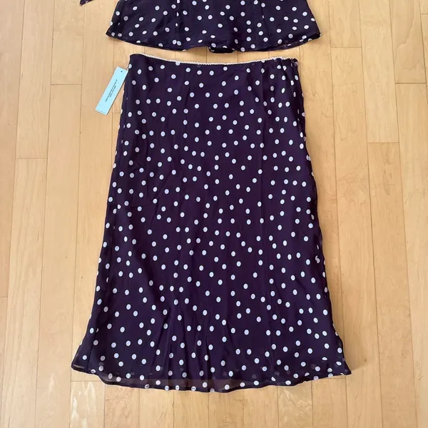 Princess Polly Sydni chocolate brown and pink polka dot scarf strapless top and midi skirt set - Image 4