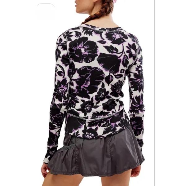 Free People Movement Rally Printed Layer Size Small Garden Floral Lilac - Image 3