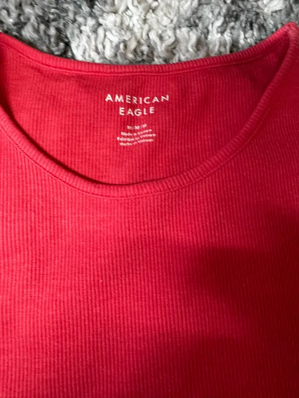 American Eagle Ribbed Short Sleeve Crew Neck Tee - Coral - Image 3