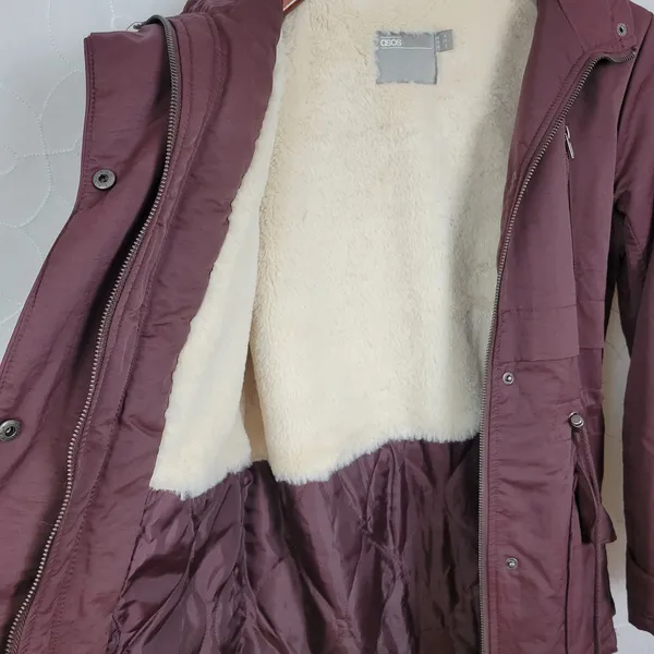 Asos Womens Coat Size 2 Purple Fleece Lined Hooded Drawstring Waist Anorak Coat - Image 4