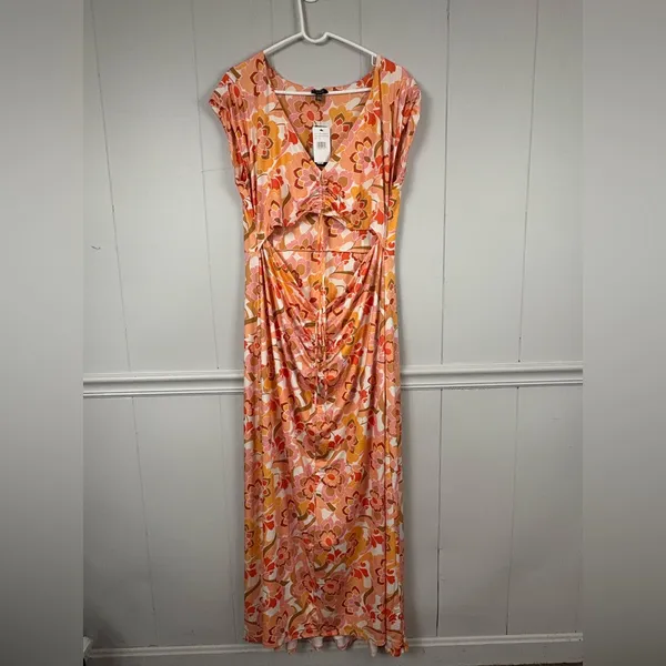 NWT AFRM Anthropologie Lizette Coral Floral Cutout Slinky Maxi Dress 2X Boho - Image 5
