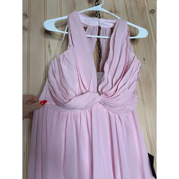 NWT Lulus Marilina Light Pink Pleated Twist-Front Maxi Dress Bridesmaid Gala L - Image 4