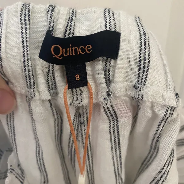 NWT Quince European Linen Women 8 Wide Leg Pant Oatmeal Stripe Eco Coastal - Image 3