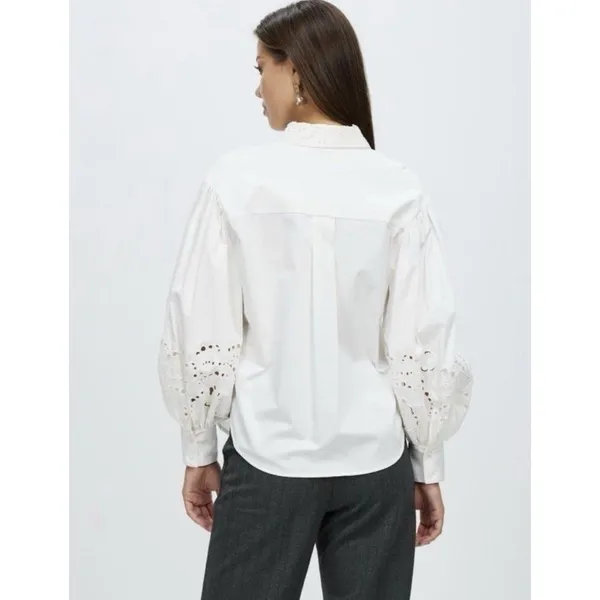 Kate Spade New York Poplin Cutwork Shirt White Button Down Eyelet Sleeve Size 8 - Image 3