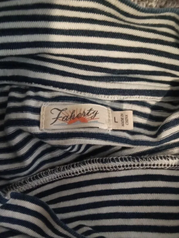 Faherty Womens Blue Striped Mock Neck Long Sleeve Tee Outdoors Size Large - Image 2