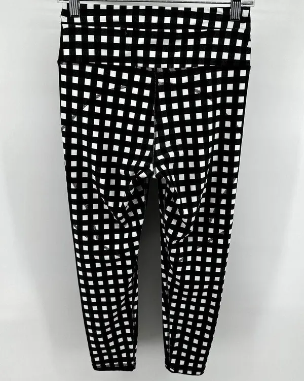 Albion Lift Bra Stride 7/8 Legging Set Gingham Pocket Racerback Black White XS - Image 8