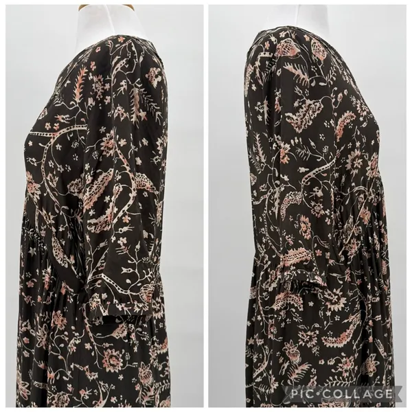ba&sh Cherry Midi Shift Dress Babydoll V-Neckline Brown Floral Women’s US 6 - Image 8