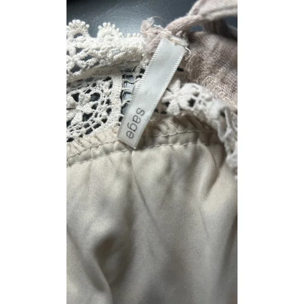 Sage‎ Romper Boho Crochet Lace Medium Beige Open Back Deep V-Neck USA Made - Image 8