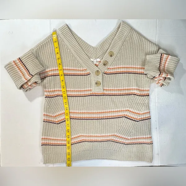 Maurices‎ Striped Vneck Knit Pullover Sweater Boho Tan Detail Womens size Med - Image 5