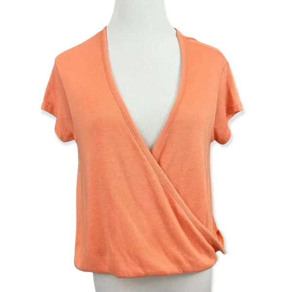 Free People We The Free Hoffman Crossover Faux Wrap Light Knit Top Melon XS NWT - Image 2