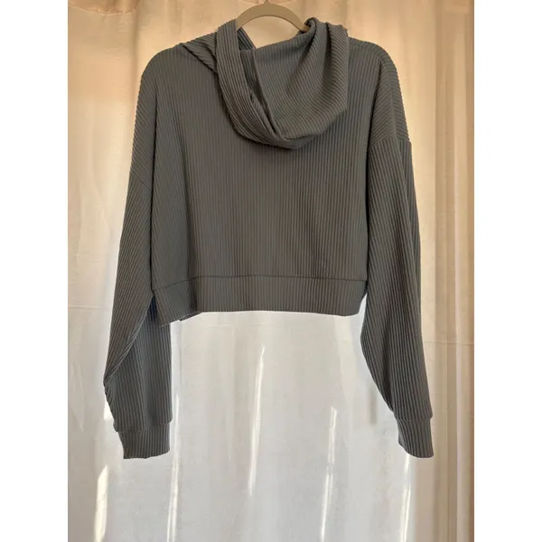 Alo Yoga Muse Hoodie‎ ribbed knit cropped In Blue Size Medium - Image 5