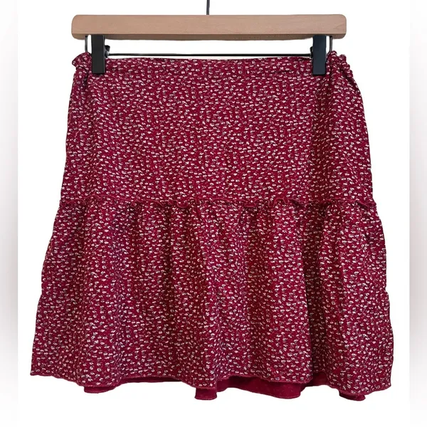 Brandy Melville Red Floral Ditsy Print Ruffle Tiered Mini‎ Skirt Womens OS - Image 2